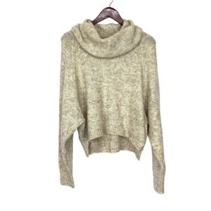 Sincerely Jules Wool Blend Dolman Drop Sleeve Cowl Neck Batwing Neutral Sweater